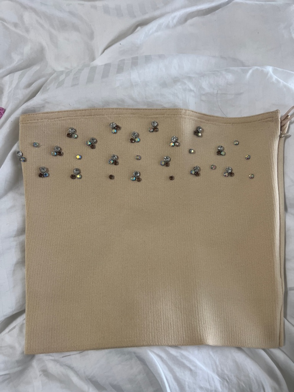Zara Beige Strapless Embellished Tube Top